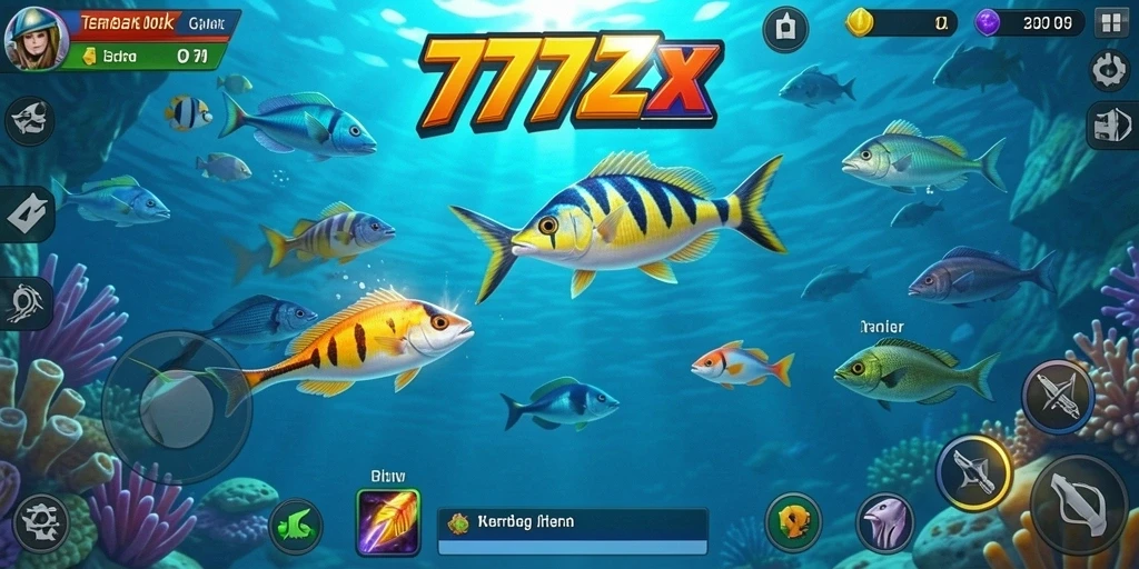 Screenshot gameplay 777ZX menampilkan aksi menembak ikan yang seru.