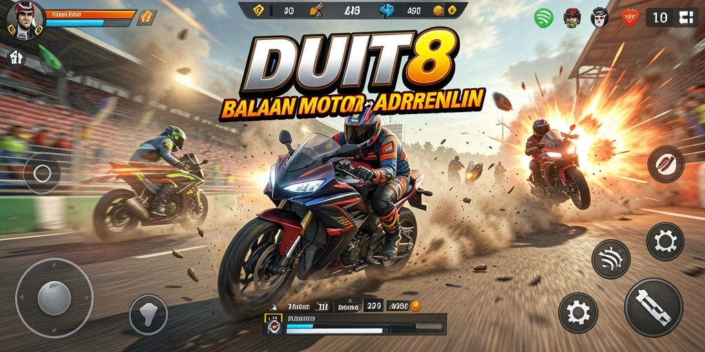 Tampilan gameplay seru dalam balapan motor yang mendebarkan.