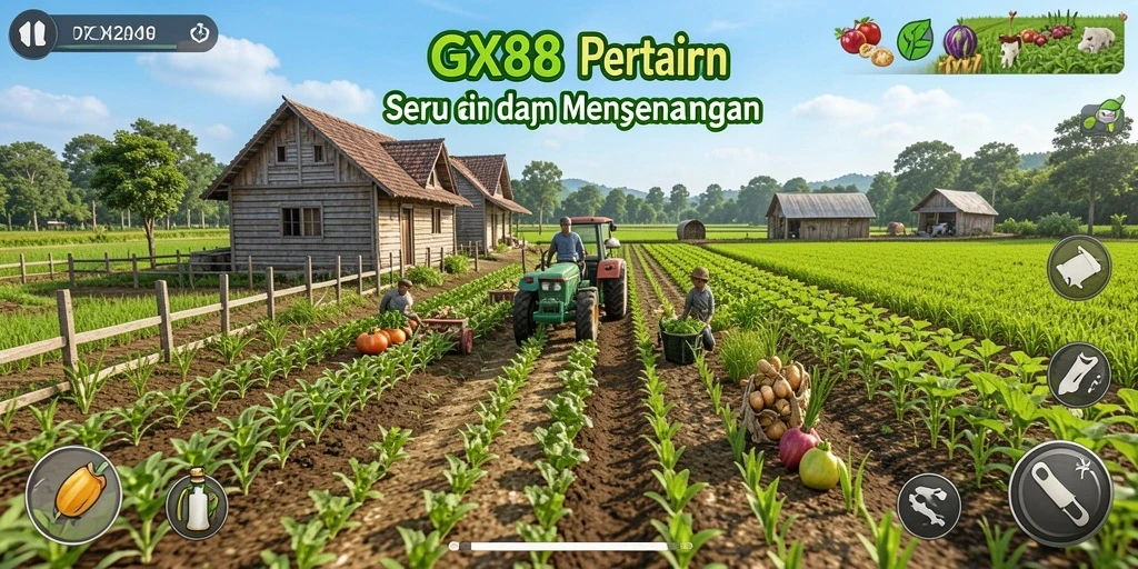 Screenshot gameplay GX88 menampilkan petani sedang merawat tanaman.