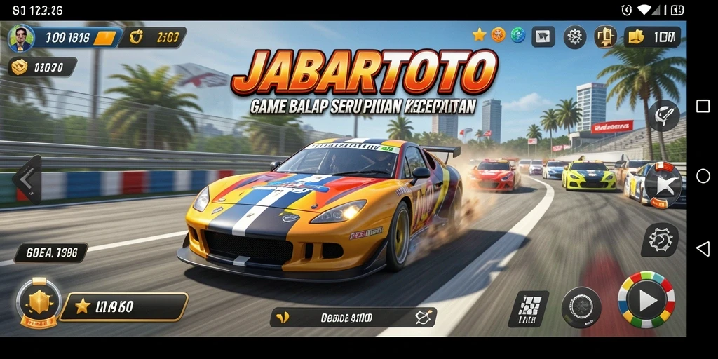 Screenshot JABARTOTO menampilkan aksi balapan mendebarkan di jalanan.