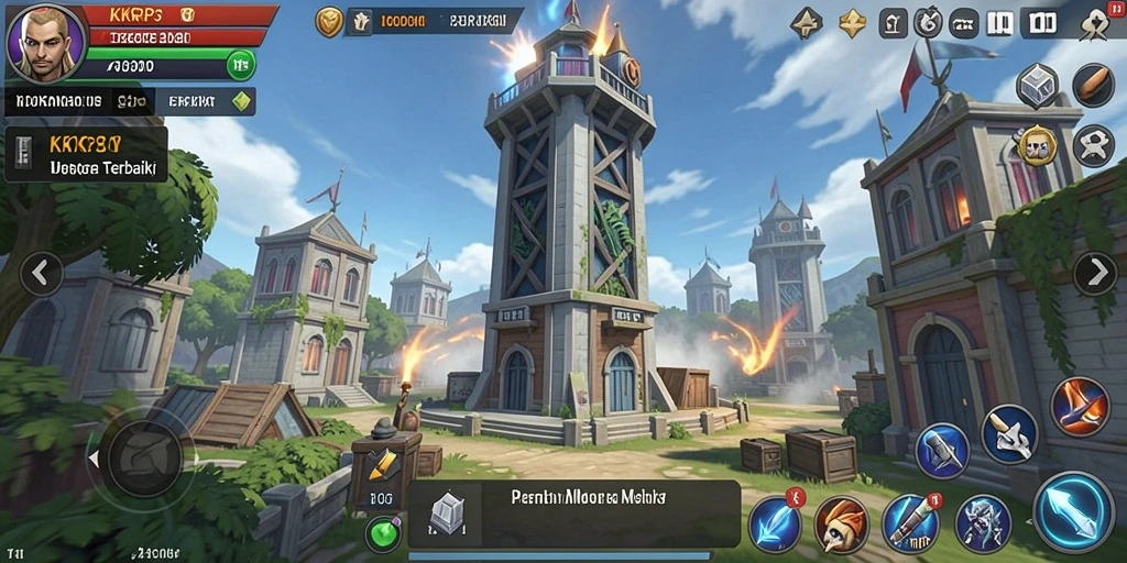 Screenshot gameplay KKRP menampilkan aksi menara mempertahankan wilayah.