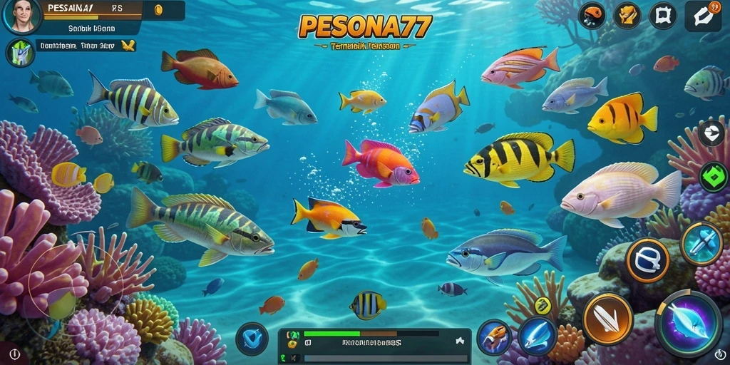 Tangkapan layar PESONA77 yang menunjukkan aksi menembak ikan.