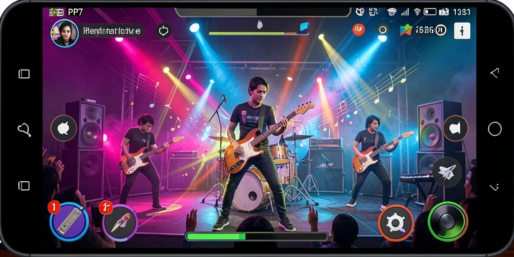 Tangkapan layar gameplay PP7 menunjukkan pemain berinteraksi dengan ritme lagu.