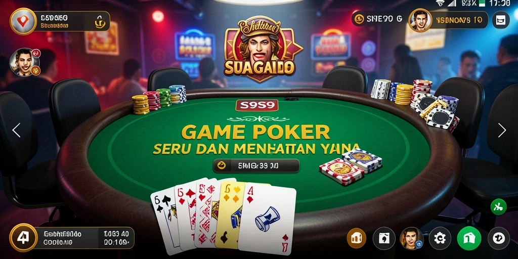 Screenshot gameplay S9S9 yang menampilkan suasana pertandingan poker yang intens.