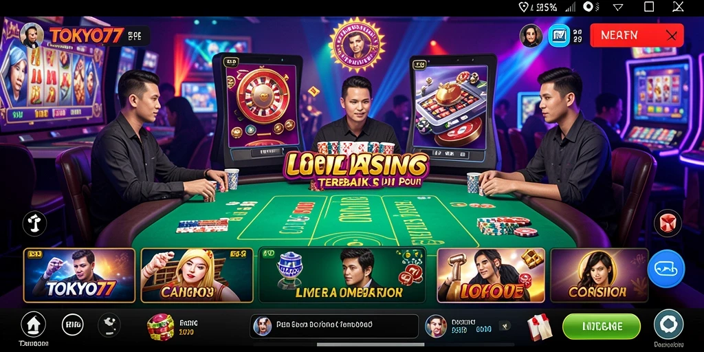 Screenshot gameplay Live Casino yang menampilkan dealer langsung dan pemain.
